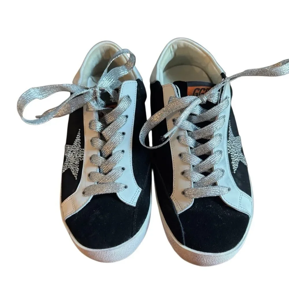 Golden Goose Women's Super Star Suede Silver Sparkle Sneakers + Bags Size 39 - Picture 3 of 14